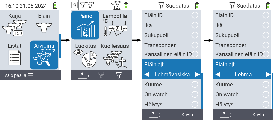 VitalControl: valikon Arviointi Luo suodatin