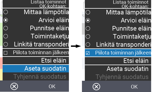 VitalControl Listat Toimintolista