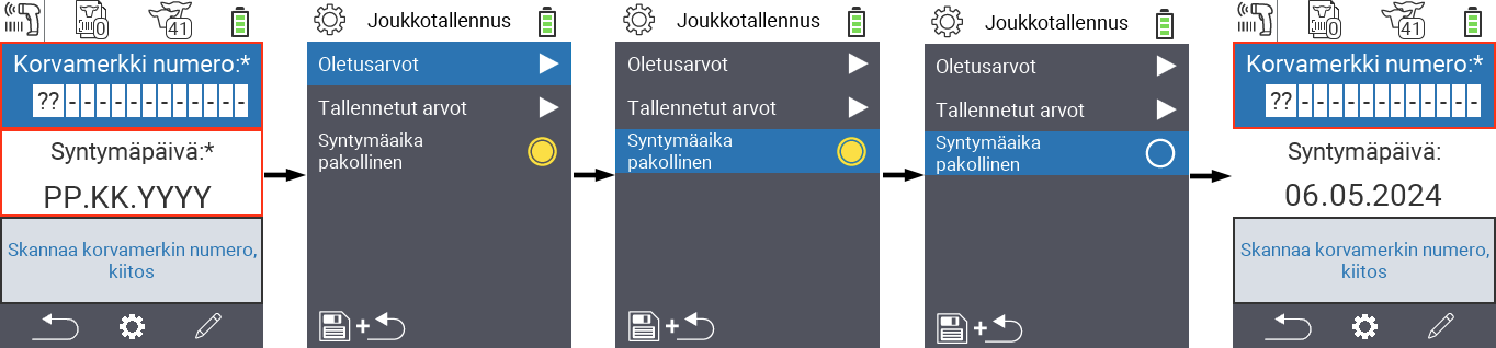 VitalControl: Menu Uusi Syntymäaika pakollinen