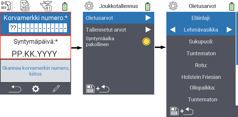 VitalControl: Menu Uusi Oletusarvot