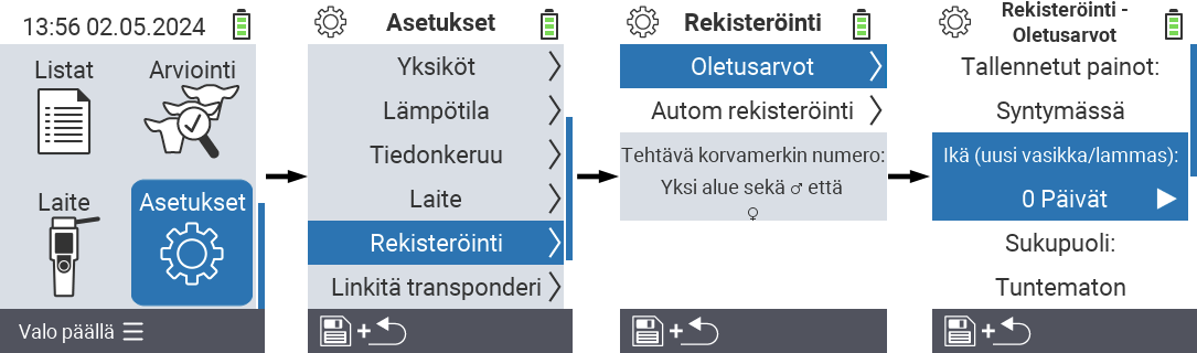 VitalControl: valikkoasetukset Aseta rekisteröinti-ikä