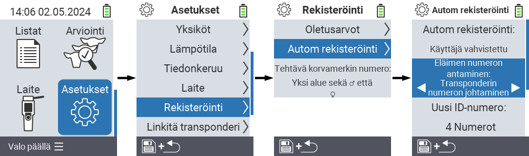 VitalControl: valikkoasetukset eläimen tunnisteen määritys