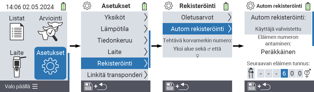 VitalControl: valikkoasetukset eläimen tunnisteen määritys
