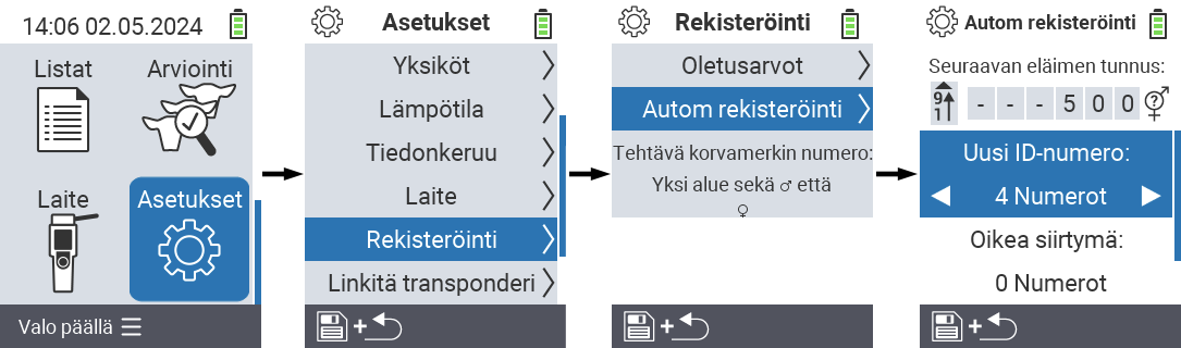 VitalControl: valikkoasetukset Uuden tunnisteen numero