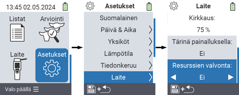 VitalControl: Valikkoasetukset Resurssien valvonta