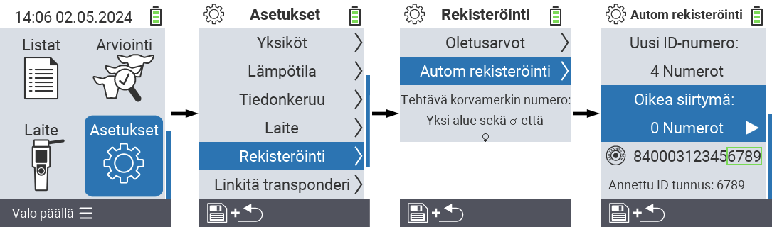 VitalControl: valikkoasetukset oikea siirtymä