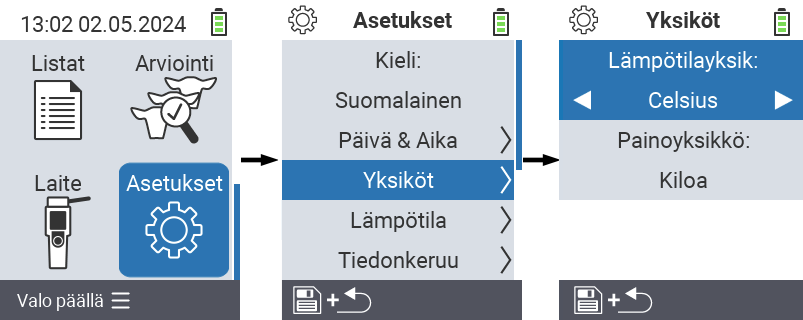 VitalControl: valikkoasetukset Lämpötilayksik