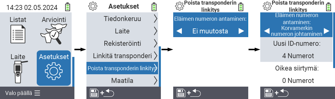 VitalControl: Menu Settings Unlink transponder