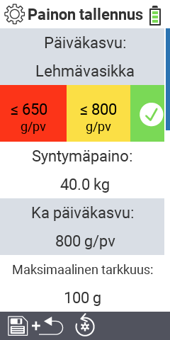 Alavalikon kohteet painon tallennuksen asetuksille