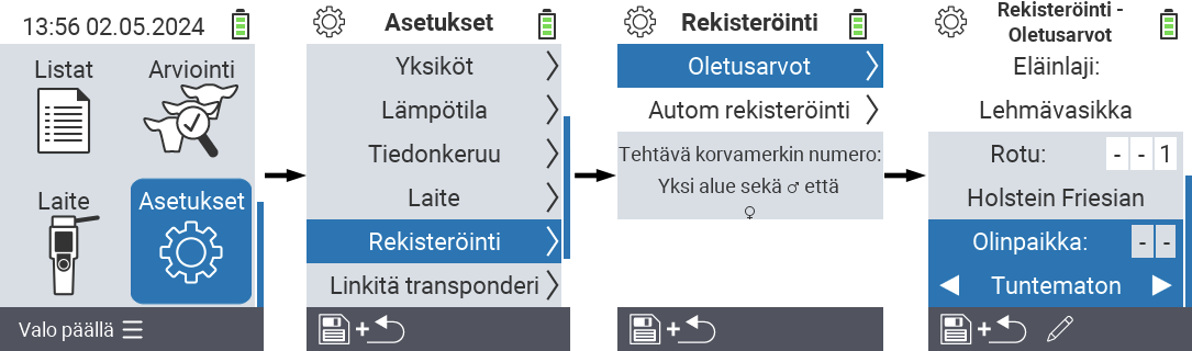 VitalControl: valikkoasetukset olinpaikka