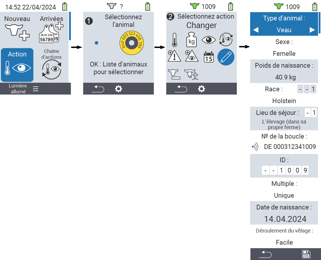 VitalControl: Menu Action Modifier les données de l’animal