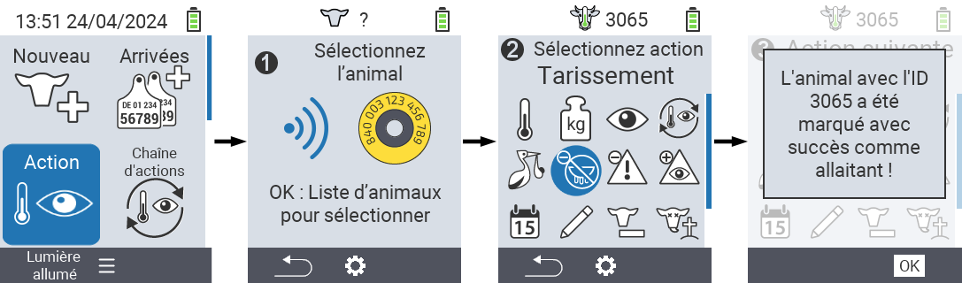 VitalControl: Menu Actions Marquer comme lacté