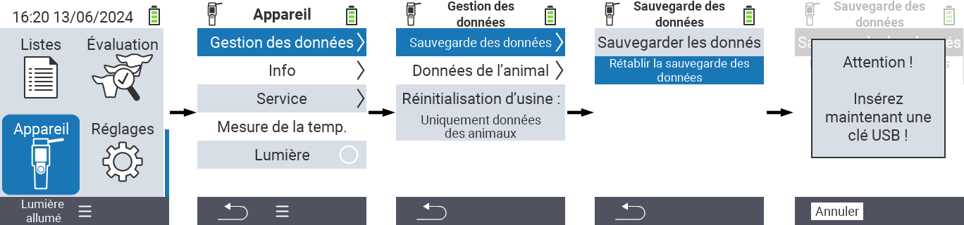 VitalControl : chemin du menu de restauration des données