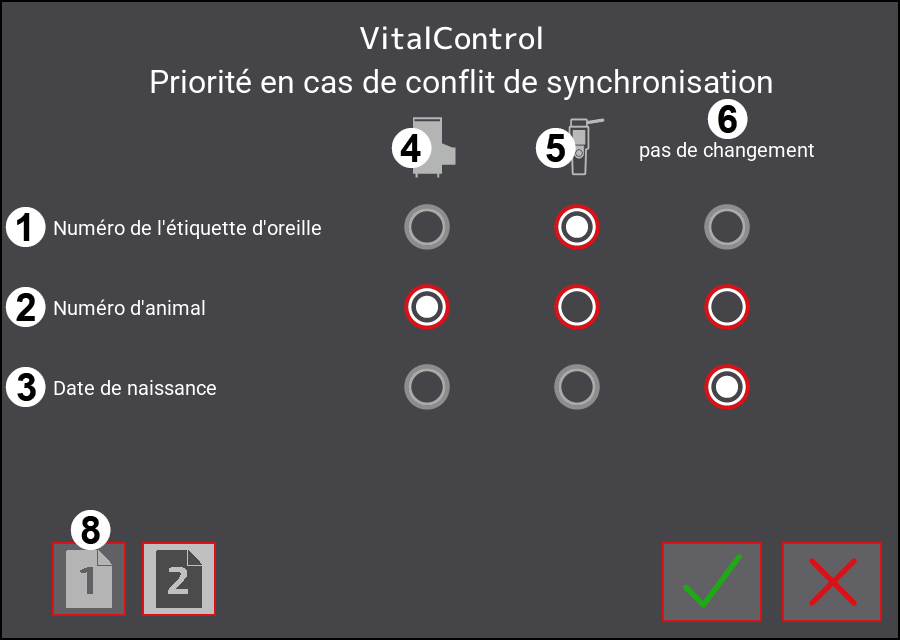 Menu des paramètres VitalControl : Page 2