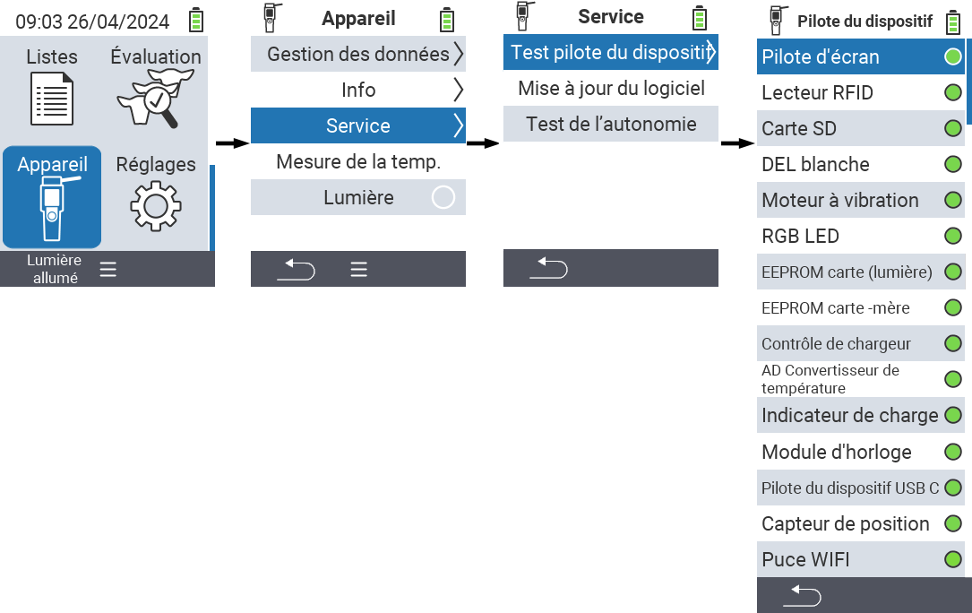 VitalControl : Chemin du menu Vérification des composants matériels