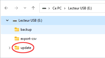 Explorateur Windows : clé USB avec le répertoire ‘update’