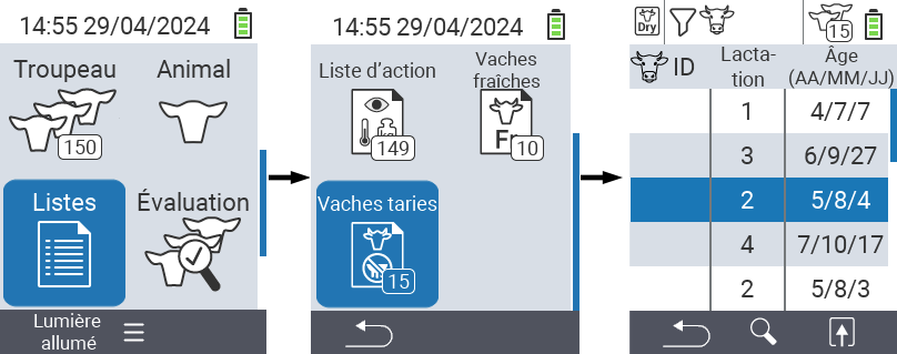 Listes VitalControl Liste des vaches taries
