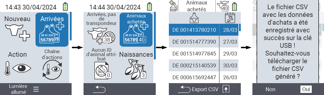 VitalControl : Liste des animaux achetés, export csv
