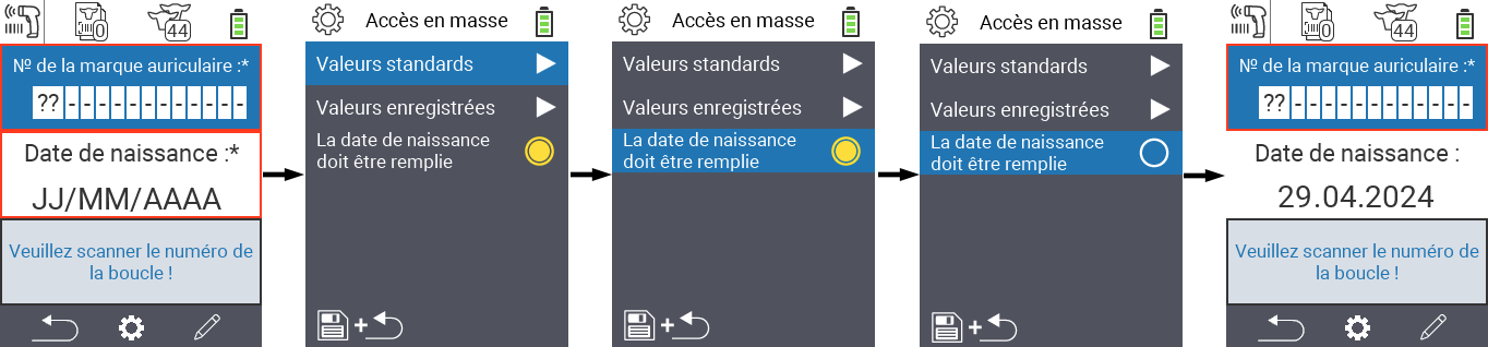 VitalControl : Menu Nouvelle Date de naissance obligatoire
