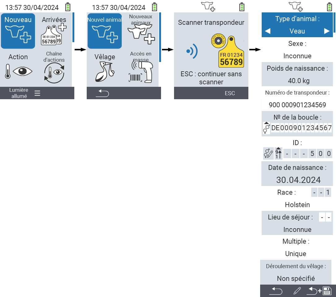 VitalControl: Séquence de menu Nouveau Nouveaux animaux