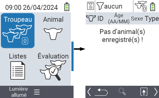 VitalControl : Élément du menu principal ‘Troupeau’, aucun animal enregistré