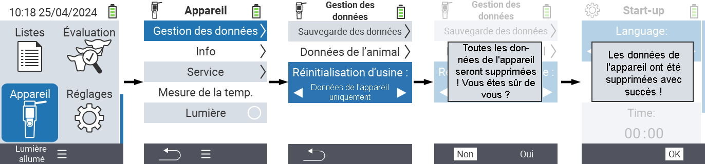 VitalControl: Chemin de menu Réinitialisation de toutes les données de l’appareil