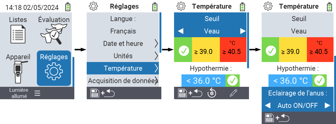 VitalControl : réglages du menu projecteur anal