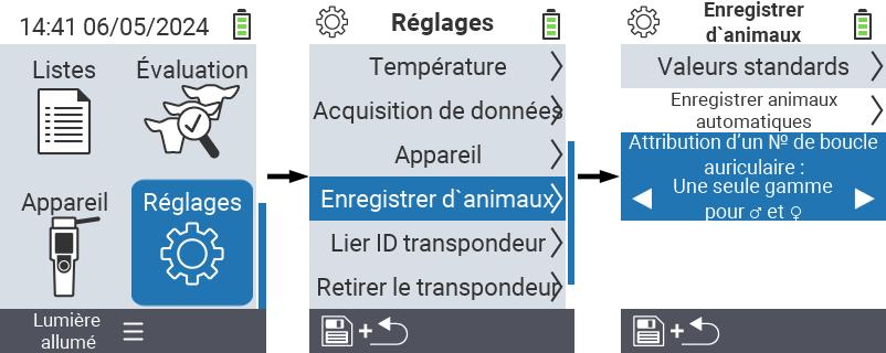 VitalControl: réglages du menu Attribution numéro de boucle