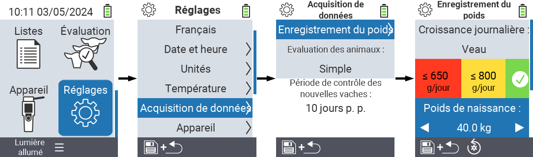 VitalControl : paramètres du menu poids à la naissance