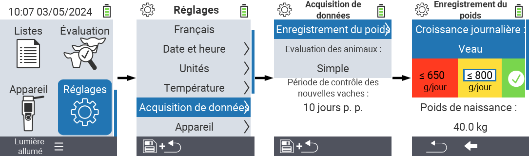 VitalControl : paramètres du menu gain de poids quotidien