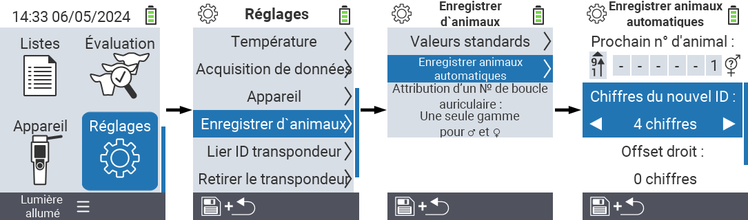 VitalControl : paramètres du menu Chiffre du nouvel identifiant