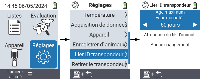 VitalControl : paramètres du menu lier le transpondeur