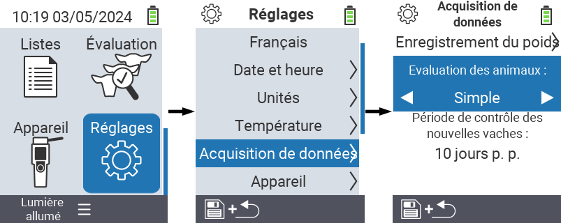 VitalControl : réglages du menu note moyenne des animaux