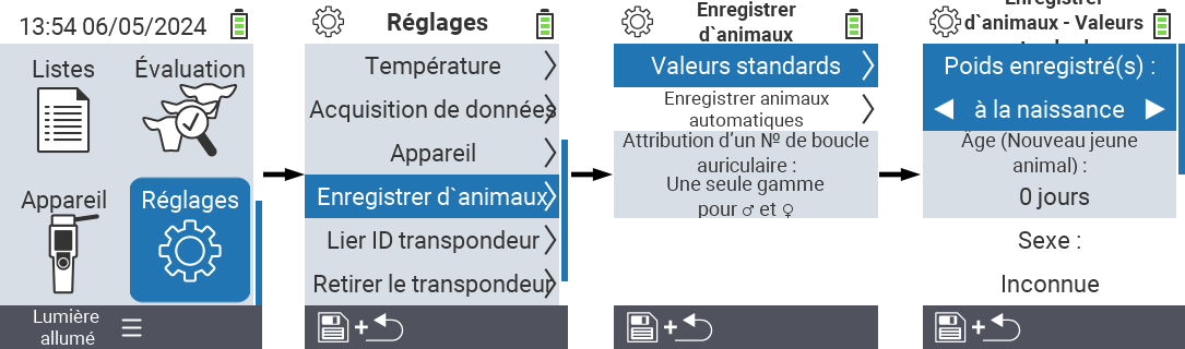 VitalControl : paramètres du menu Définir le(s) poids enregistré(s)