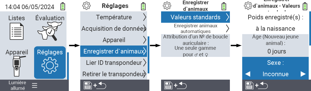 VitalControl : paramètres du menu Définir le sexe