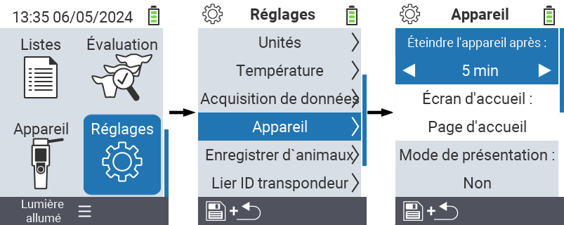 VitalControl : paramètres du menu Éteindre l’appareil après