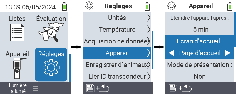 VitalControl : paramètres du menu Écran de démarrage