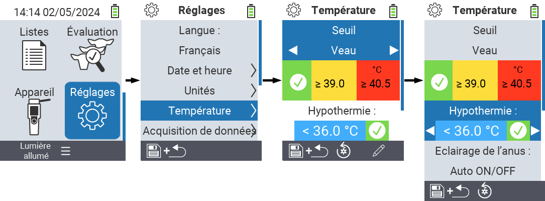 VitalControl : réglages du menu sous-température