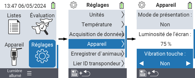 VitalControl : réglages du menu Luminosité de l’écran