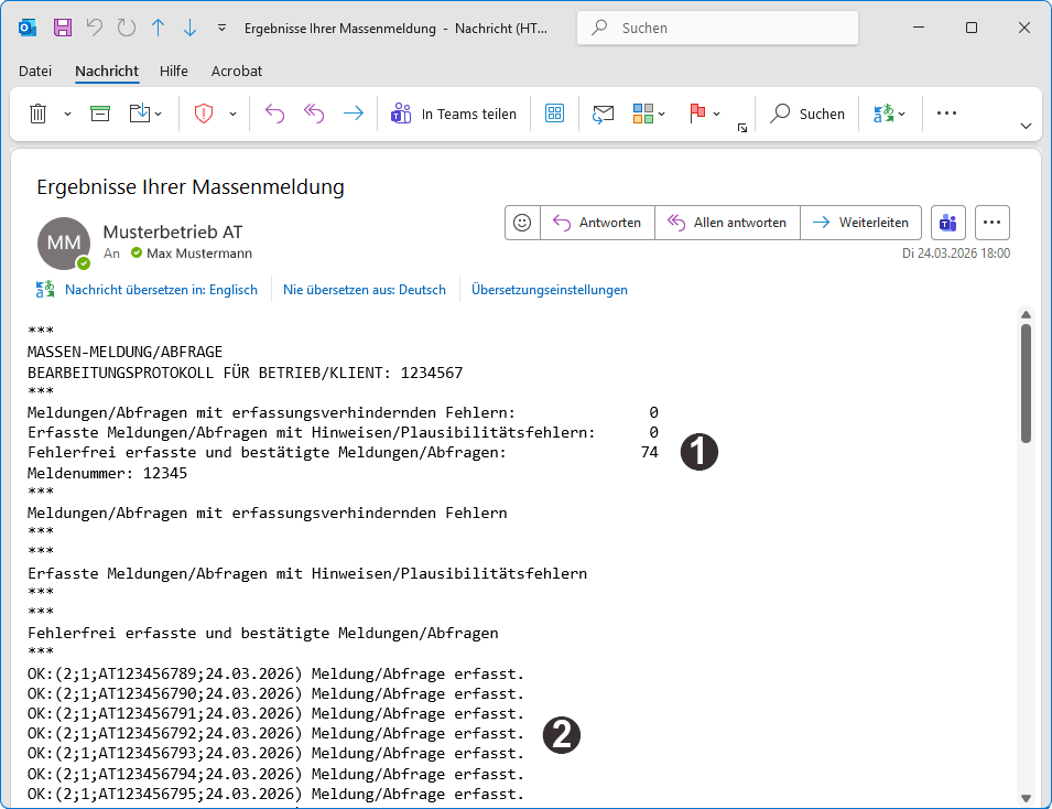 E-Mail Ergebnisse Massenmeldung