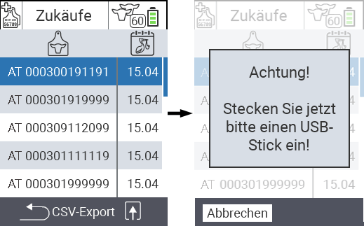 Aufruf Exportvorgang CSV-Datei