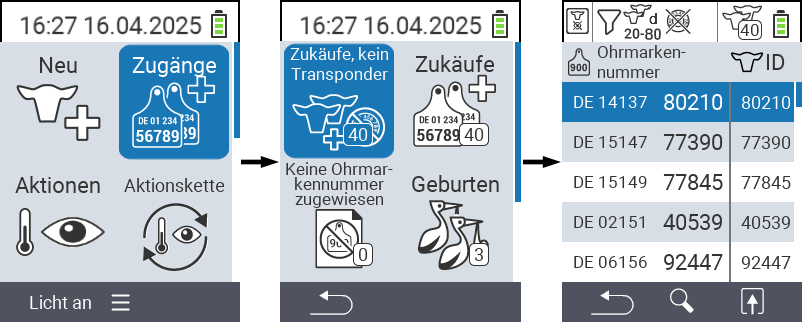 Aufruf Bildschirm Transponder zuordnen