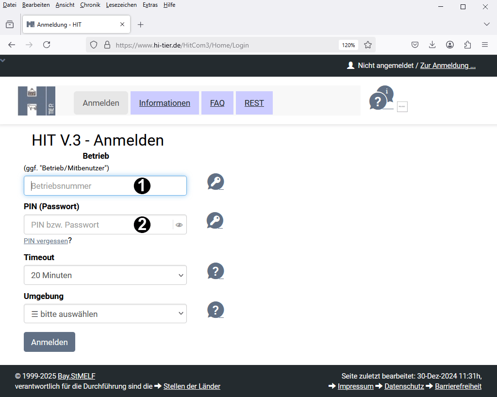 Anmeldebildschirm HI-Tier V3