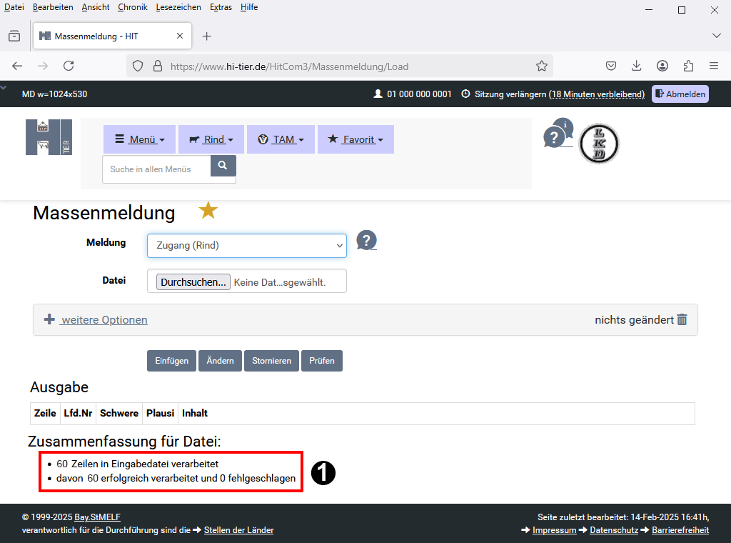 Erfolgsmeldung Massenmeldung