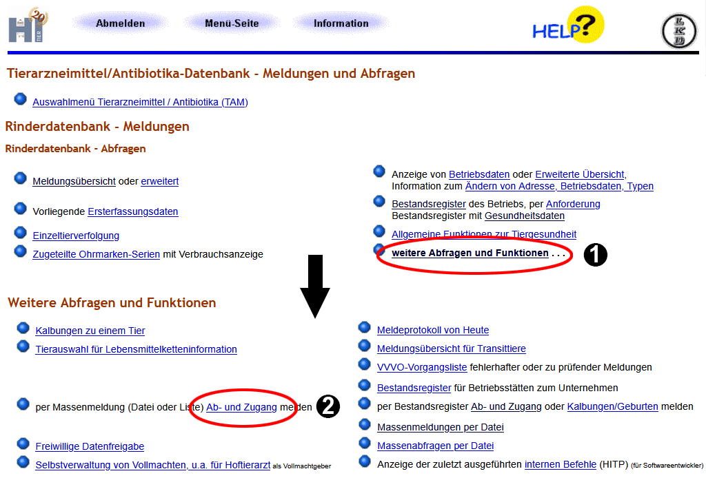 Aufruf Bildschirm Massenummeldung