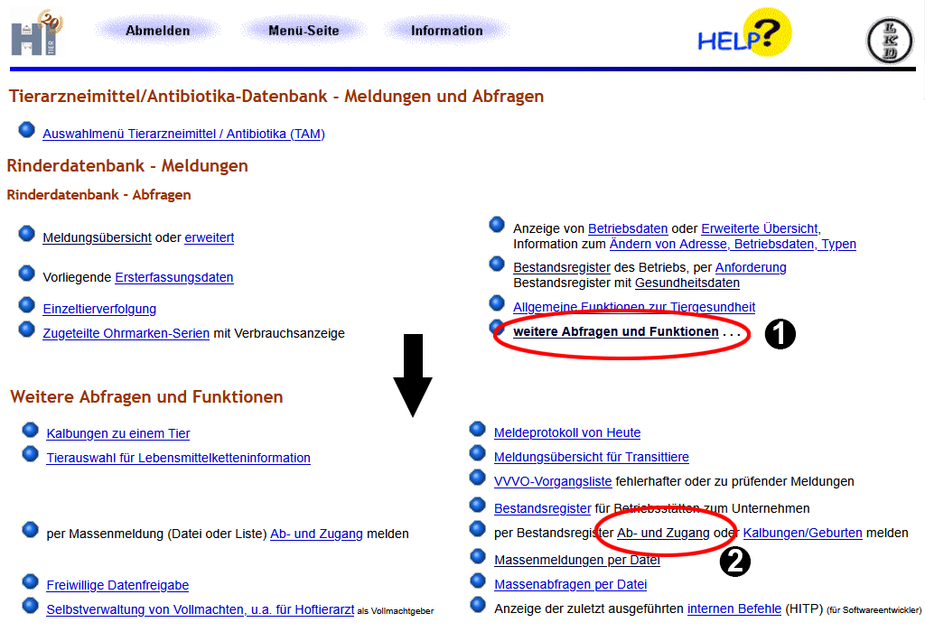 Aufruf Bildschirm Massenummeldung