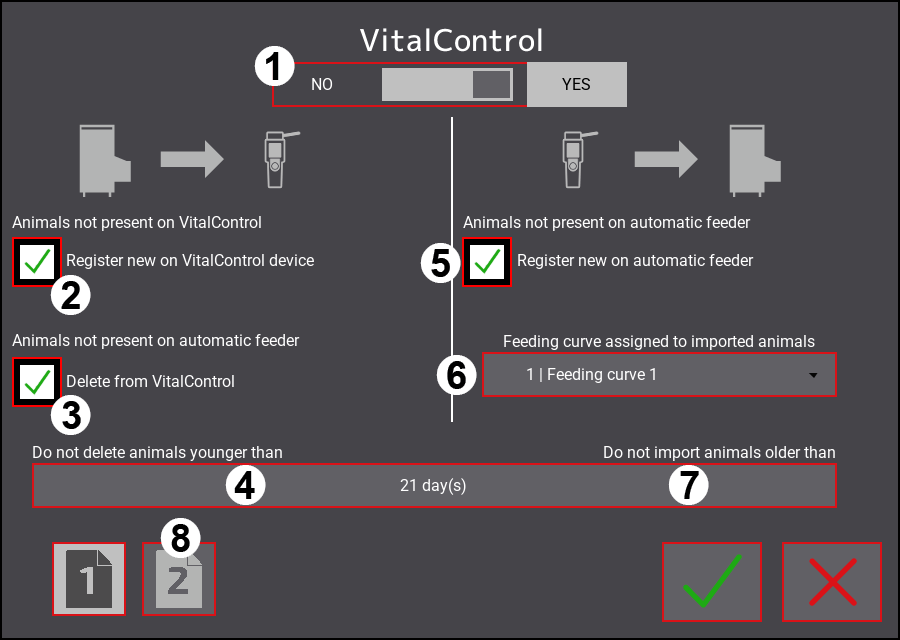 Izbornik postavki VitalControl: Stranica 1