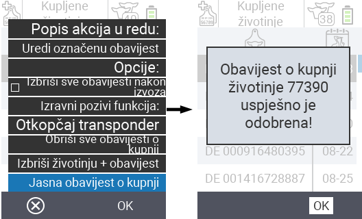 VitalControl: Popis kupljenih životinja, brisanje obavijesti o kupnji
