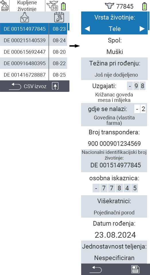 VitalControl: Popis kupljenih životinja, Uredi podatke o životinji
