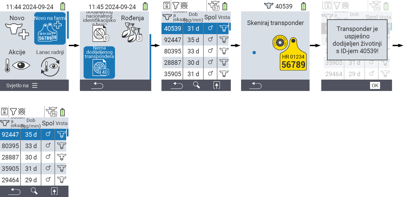 VitalControl: Menu New on farm No transponder assigned